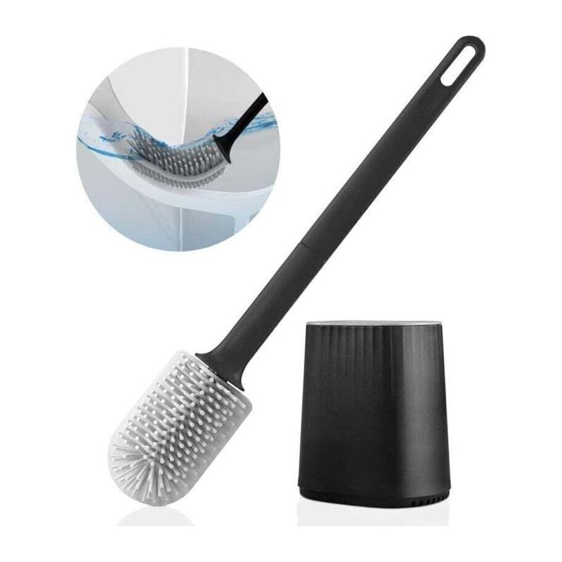 3-in-1 Schwarze Silikon-toilettenbürste, Multifunktionaler Bürstenkopf Mit Wandhalterung, Schnelltrocknend Für Badezimmer