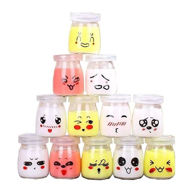 12 Joghurtgläser Aus Glas Mit Luftdichten Deckeln, Kleine Emoji-joghurtbecher Für Cookeo, Hausgemachter Joghurt (100 Ml)
