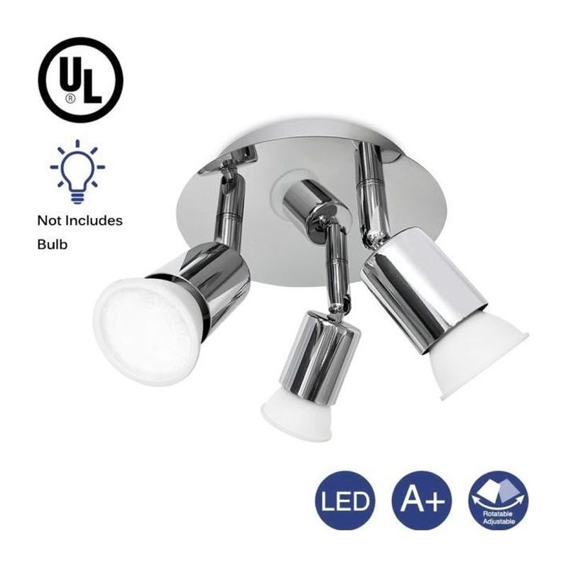 Led-deckenleuchte Mit 3 Verstellbaren Strahlern, Chrom, Gu10 Moderne Küchen-decken-/wandleuchte (leuchtmittel Nicht Enthalten)