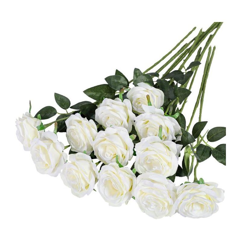 Künstliche Blumen - Xvx - 12 Weiße Rosen - Seide - 53 Cm - Realistisches Aussehen