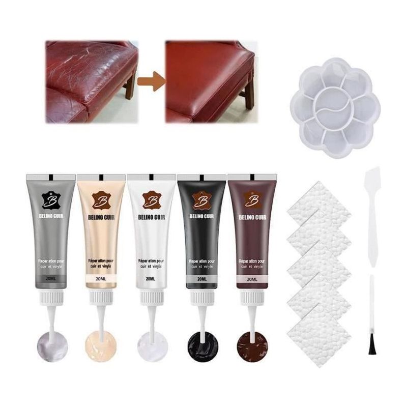 Lederreparaturset, 5 Farben Lederreparaturflüssigkeit, Lederreparaturpaste, Lederrestaurationsset, Reparaturcreme