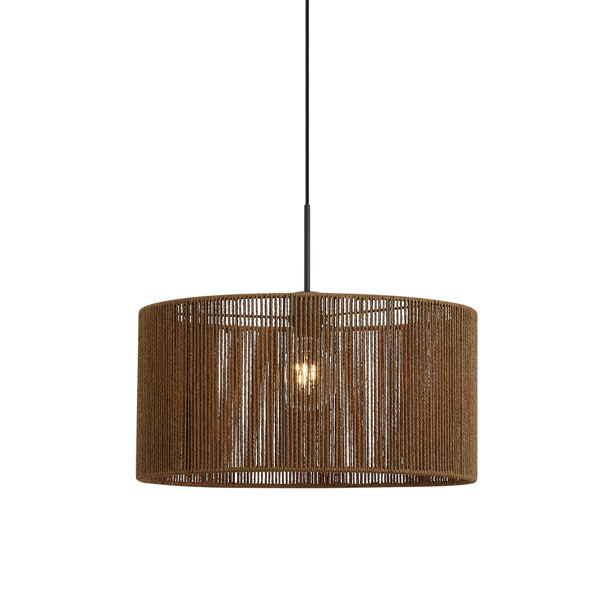 Qazqa Hanglamp Zwart Met Bruine Papieren Touw Kap 50/50/25 -