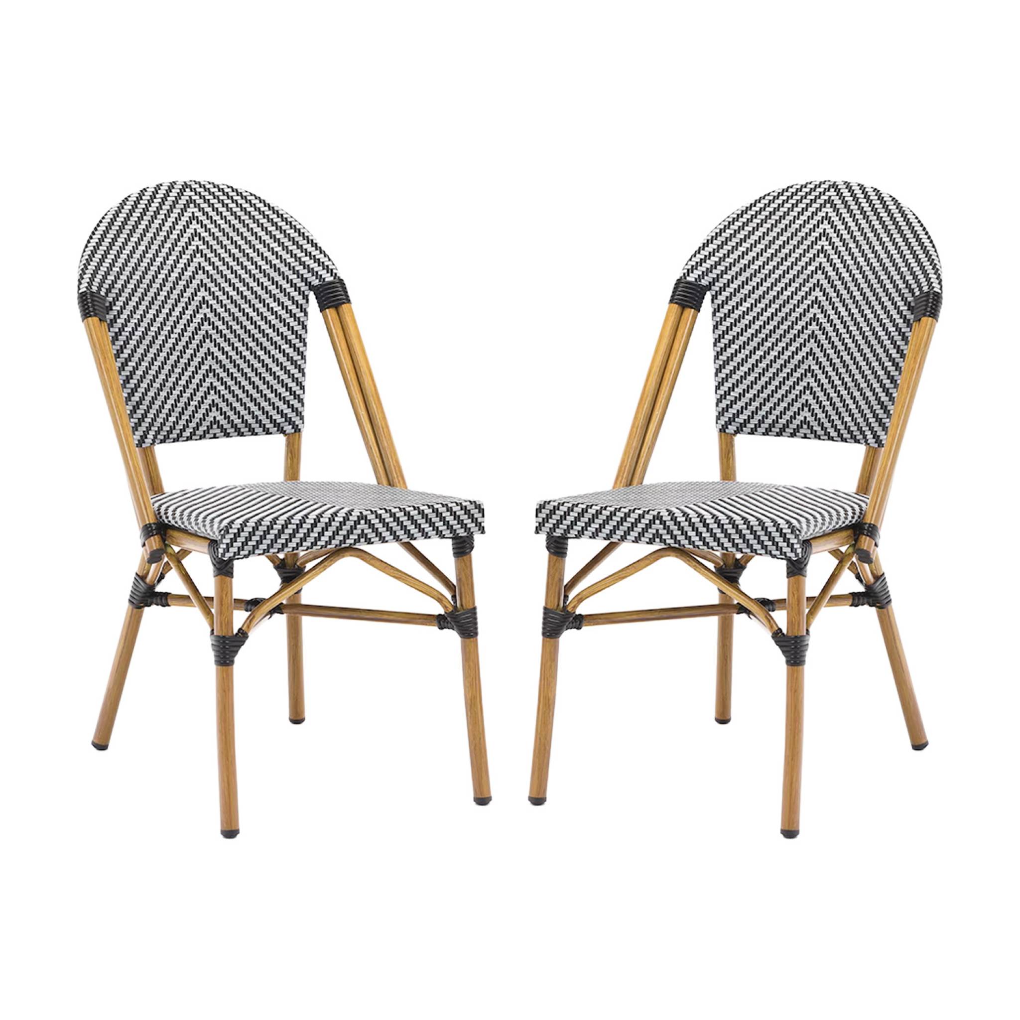 - 2er-set Bistro-terrassenstühle Aus Aluminium, Bezug Mit Schwarz-weißem Fischgrätenmuster