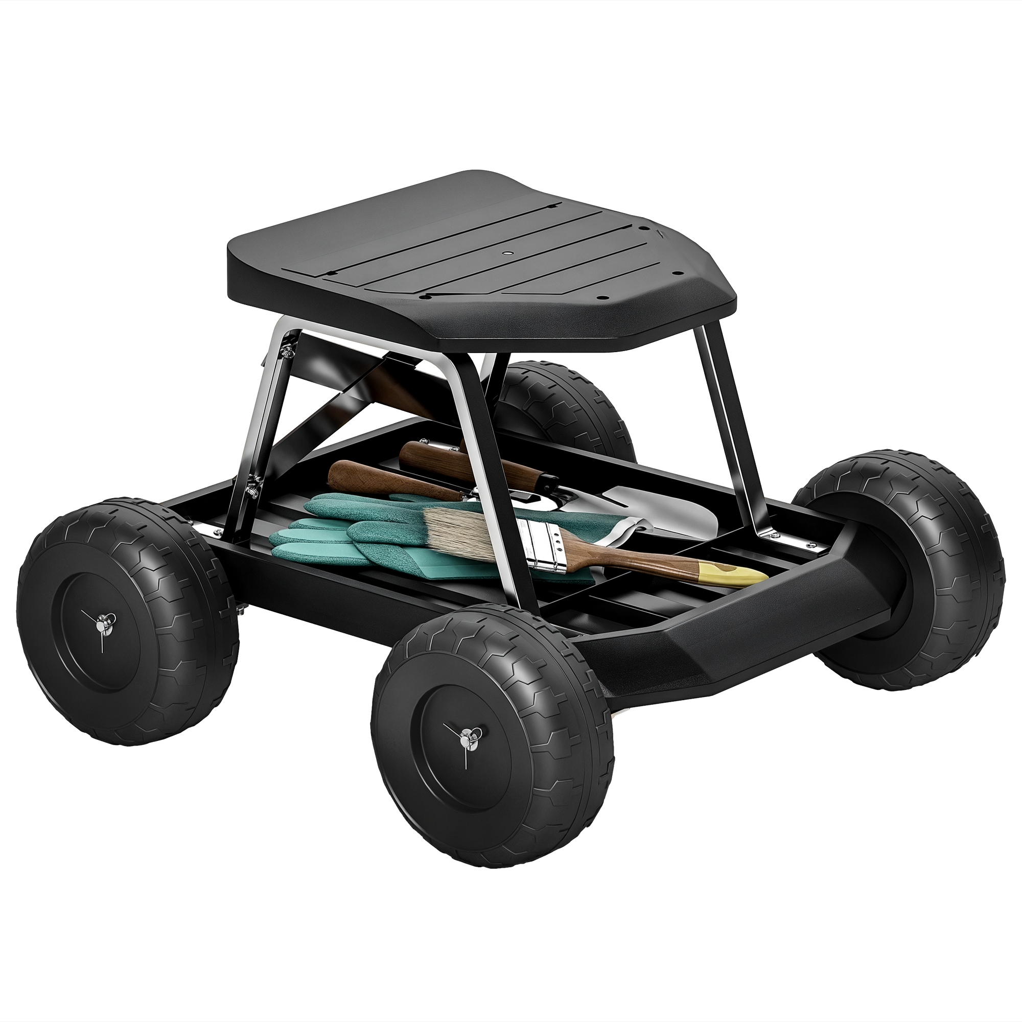 Gartenhocker Mit Rollen Und Ablagefläche, Max. Belastbarkeit 130 Kg, 50 X 49 X 32 Cm, Schwarz