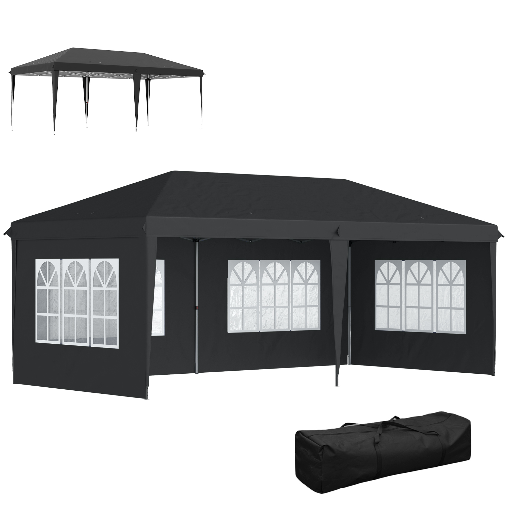 Faltpavillon 3 X 6 M, Stahl, Polyester, Homaire, Maße 585 X 295 X 270 Cm - Schwarz