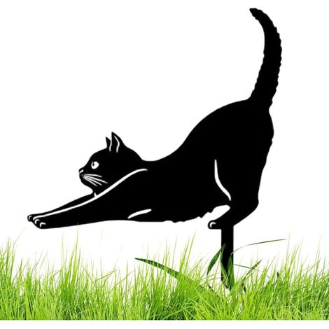 Statues De Jardin De Statue De Chat En Métal Mignon 26/30cm Fer Piquet De Cour Pour Chat Noir Ornements De Jardin En Métal Statues D'Animaux Creuses Ornements Extérieurs Pour Pelouse-a