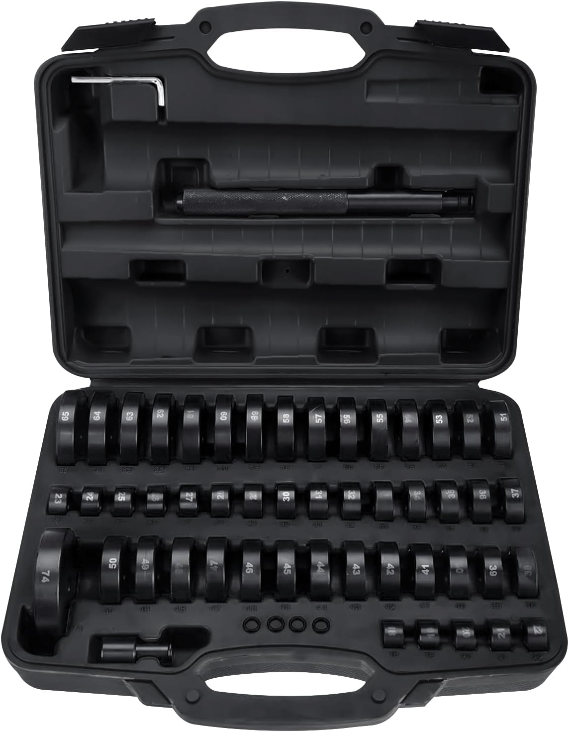 52-teiliges Set Inklusive Montagescheiben Für Radlager, Dichtungen, Buchsen, Gummischeiben, Abzieher, Druckstücke, Presswerkzeuge 18–65 Mm (schwarz)