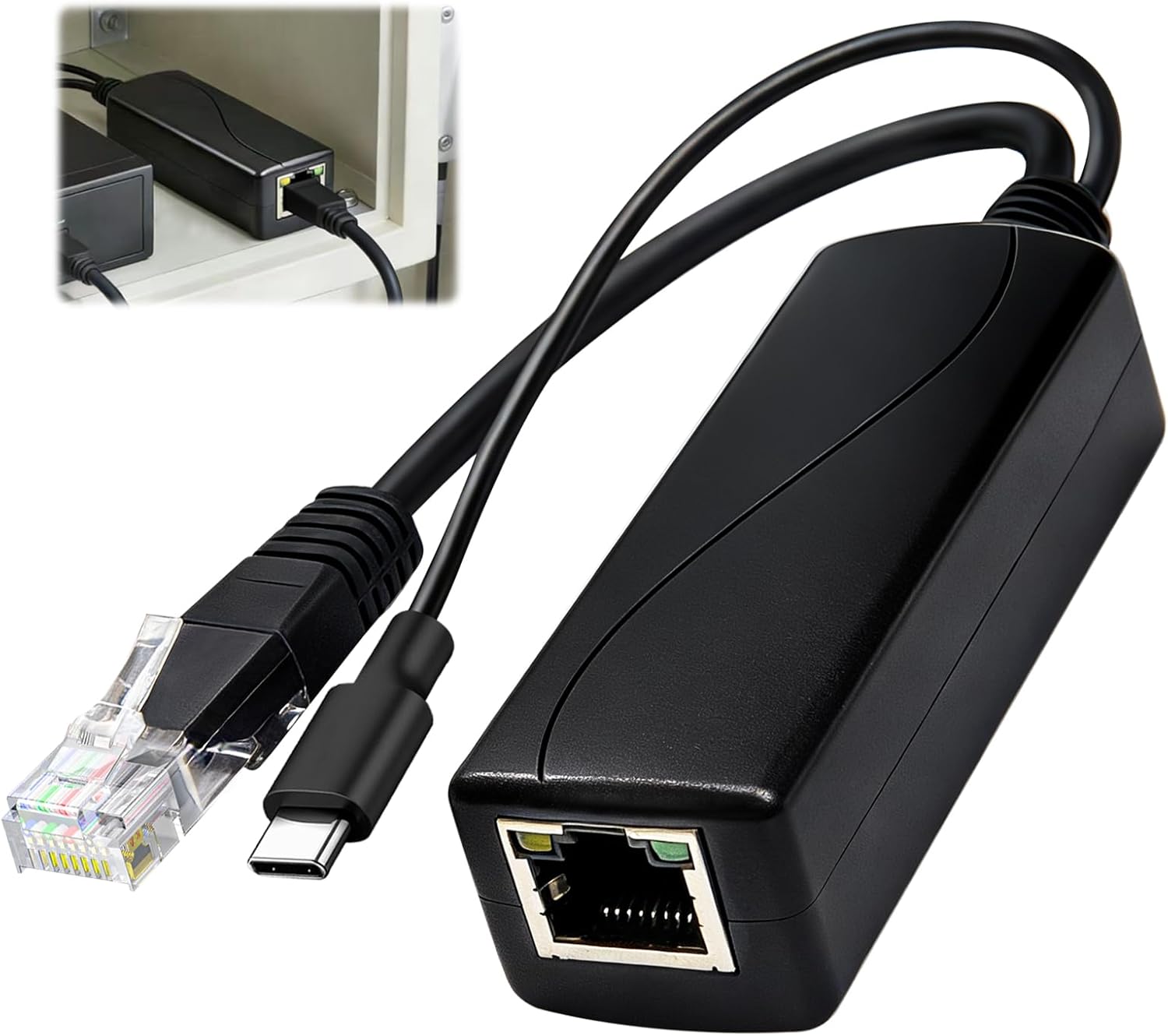 Gigabit-poe-splitter Typ C 5v 3a, 48v Poe Auf Usb-c 5v 3a Ausgang Ieee 802.3af/at 10-100-1000 Mbit/s Für Raspberry Pi 3b, Tablets, Dropcam Power Over Ethernet Usb-splitter
