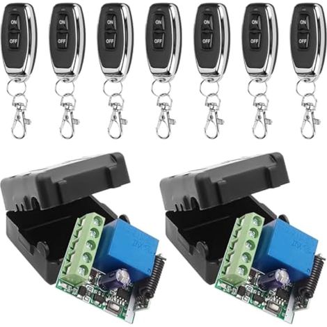 Commutateur De Télécommande Sans Fil 433 Mhz Dc 12 V 1 Ch Rf Module Récepteur Avec Émetteur, Longue Portée Pour Ouvre-porte De Garage (2 Récepteurs + 7 Télécommandes)