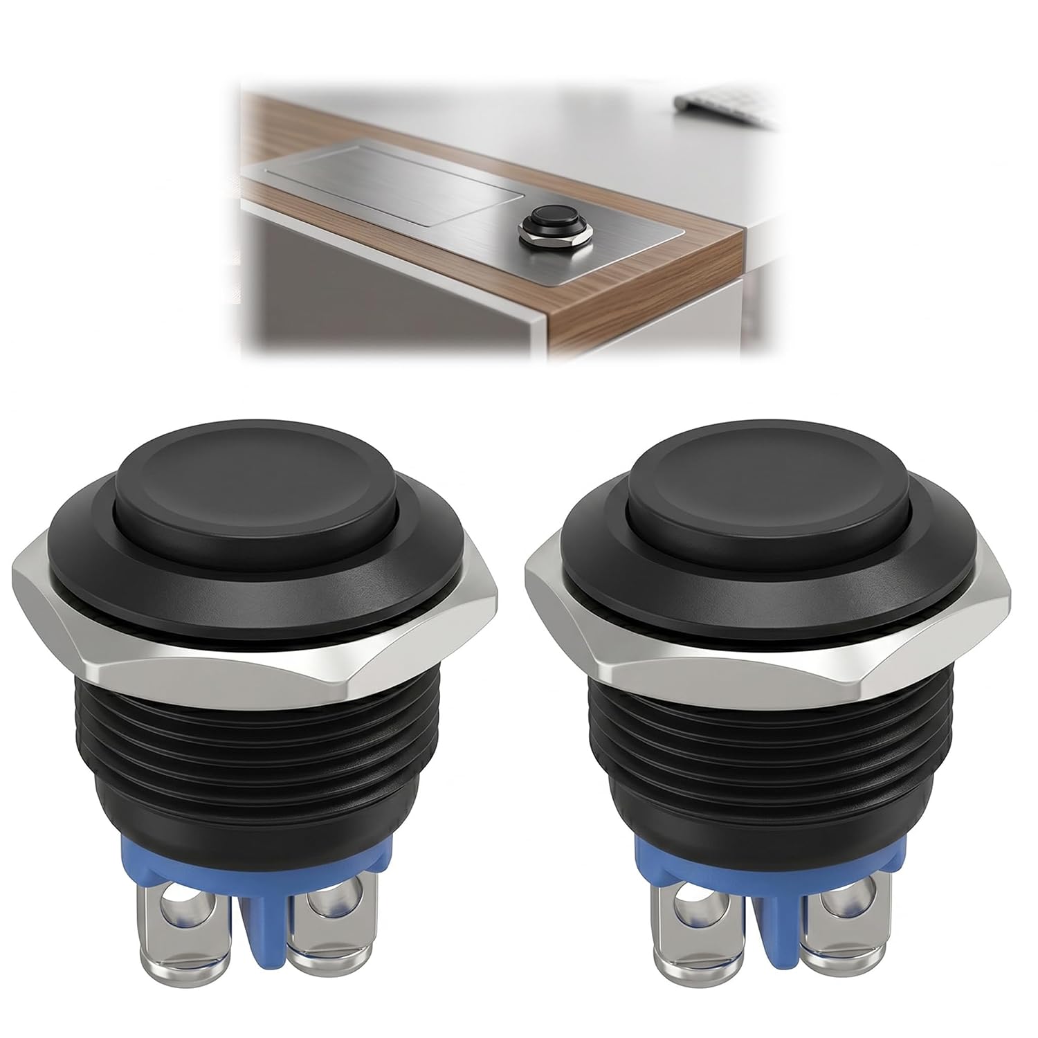 16-mm-metall-momentantaster, Schwarz, 12 V/24 V/220 V Schalter, 2er-pack, Ip65 Wasserdicht, Mit Schraubklemmen Für Auto, Boot, Motorrad Und Hupe, Head Up