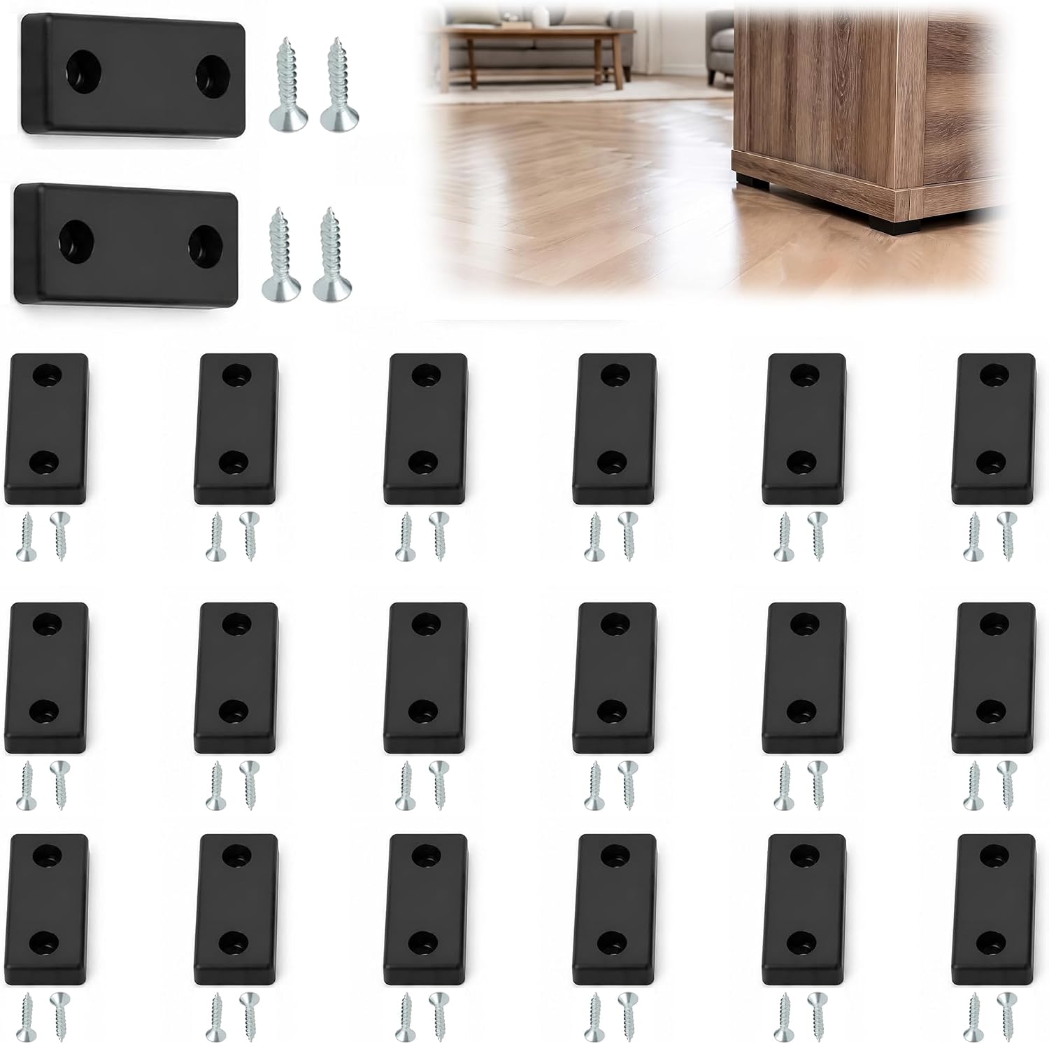 Möbelgleiter, Zum Einschrauben, 20er-pack, Schwarze Kunststoffgleiter, 50 X 14 X 5 Mm, Rechteckige Stoßdämpfer Für Stühle Und Schränke, Bodenschutzpuffer, Inklusive 40 St4x20 Schrauben