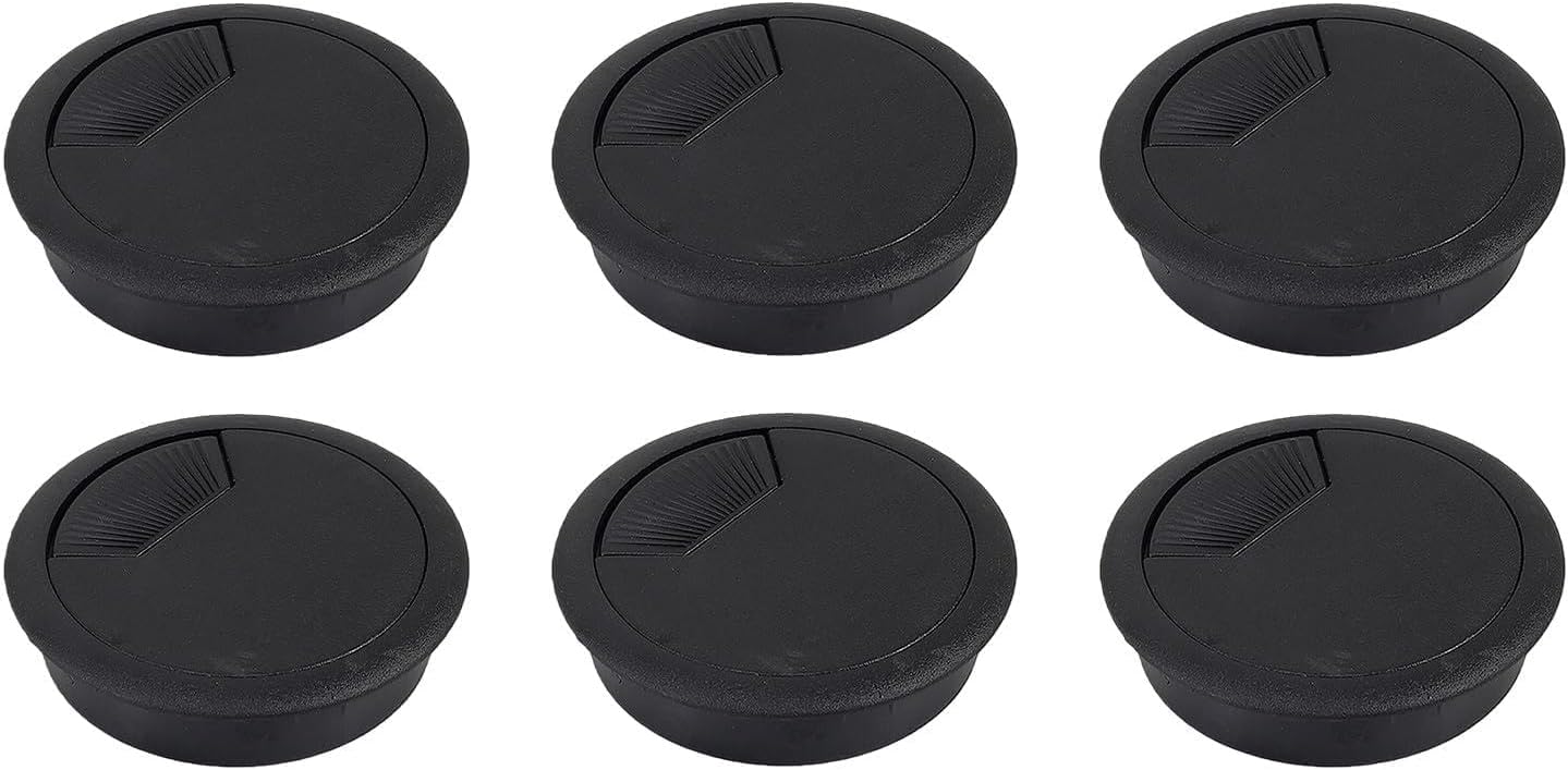 Set Mit 6 Schwarzen Kabeldurchführungen Für Schreibtische – Runde Kabeldurchführungen – Für Tische, Schreibtische, Arbeitsplatten – 60 Mm – Für Büro, Computertisch, Schule