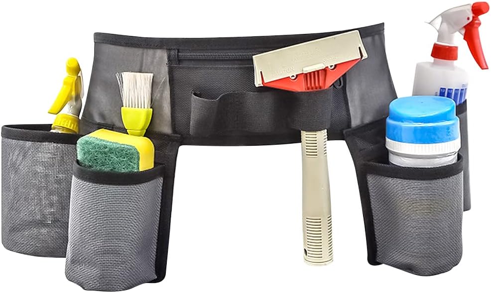 Werkzeuggürtel, Reinigungsgürtel Mit 4 Taschen Und 3 Elastischen Schlitzen, Arbeitsgürtel, Nylon-netzgürtel Für Die Gartenarbeit Zur Hausreinigung