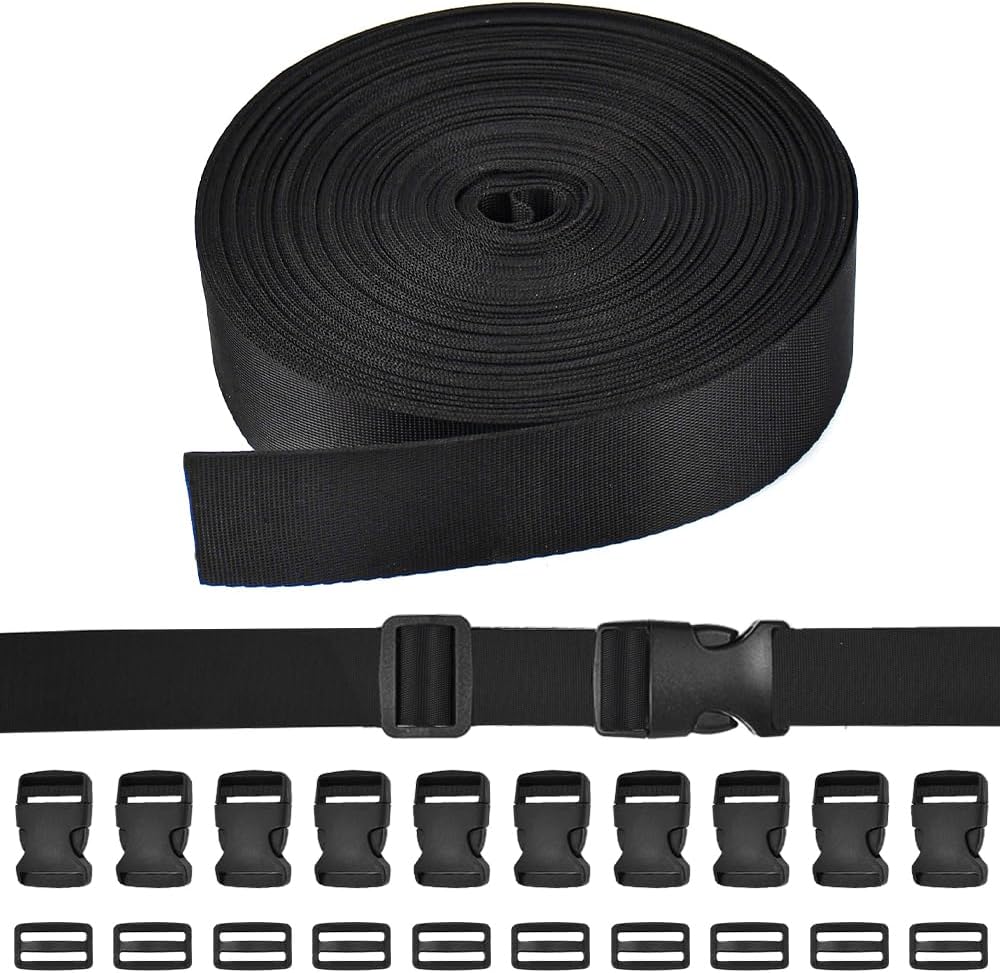 M X 25 Mm Schwarzer Nylonriemen Mit Kunststoff-schnallenclip Für Transporttaschen Und Hundehalsbänder
