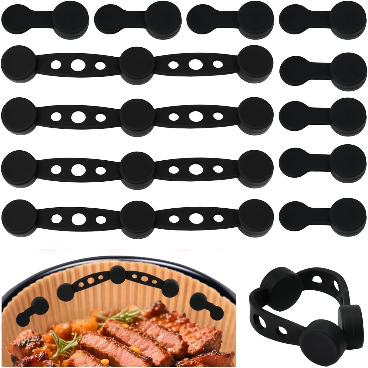 Magnetische Silikonschlaufe Für Heißluftfritteusen, 12 Stück Silikonmagnete Für Heißluftfritteusen, Hitzebeständige Magnete Zur Befestigung Von Papiereinlagen, Zubehör Für Heißluftfritteusen (schwarz)