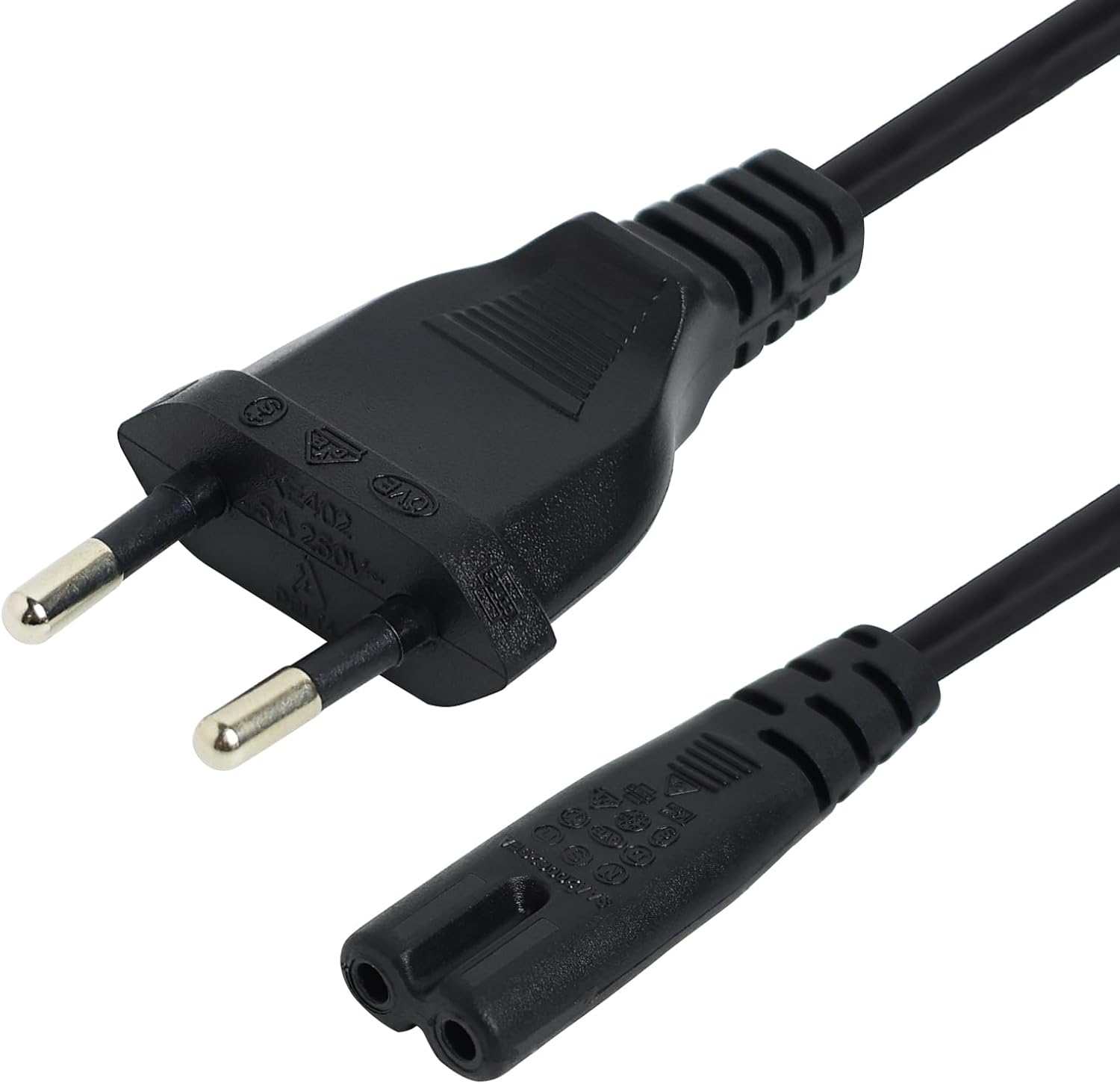1,5 M Langes Netzkabel, Tv-netzkabel, Eurostecker Auf 2-poligen Stecker (figur 8), Kompatibel Mit Philips Samsung Fernsehern, Druckern, Pc-monitoren… (schwarz)