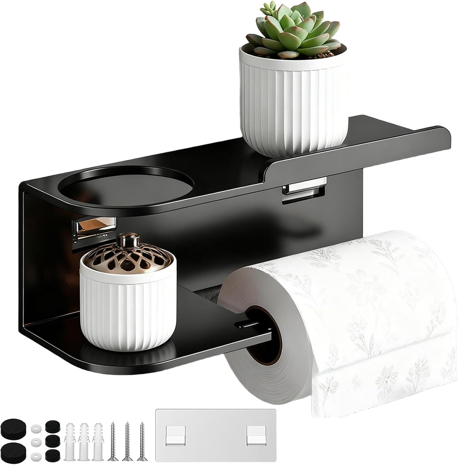 Toilettenpapierhalter, Wandmontierter Toilettenpapierhalter Mit Ablage, Kein Bohren Erforderlich, Selbstklebender Toilettenpapierhalter Aus Edelstahl Für Badezimmer, Freistehender Toilettenpapierhalte