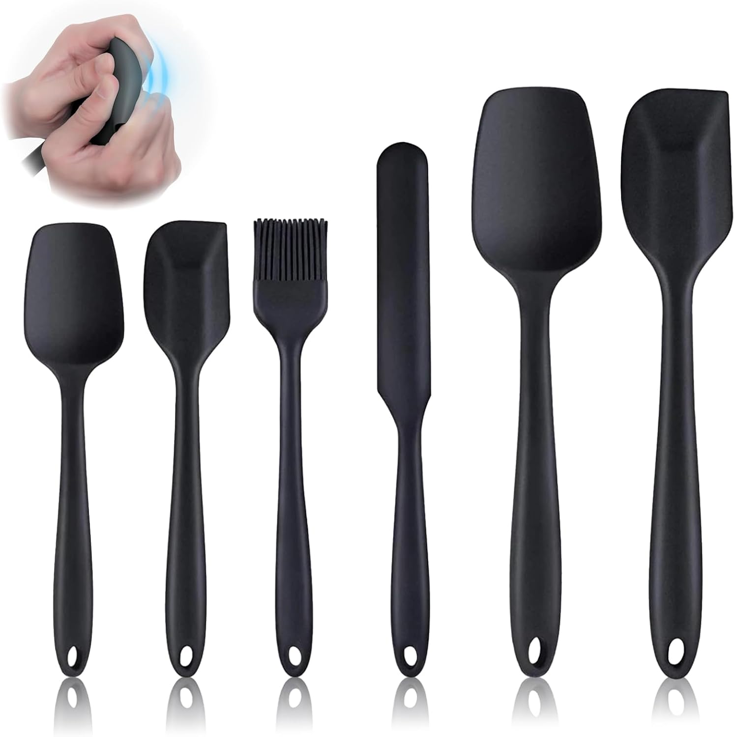 Silikon-küchenspatel-set, 6-teilig, Inklusive Löffel Und Pinsel, Hitzebeständig Zum Kochen Und Backen (schwarz)