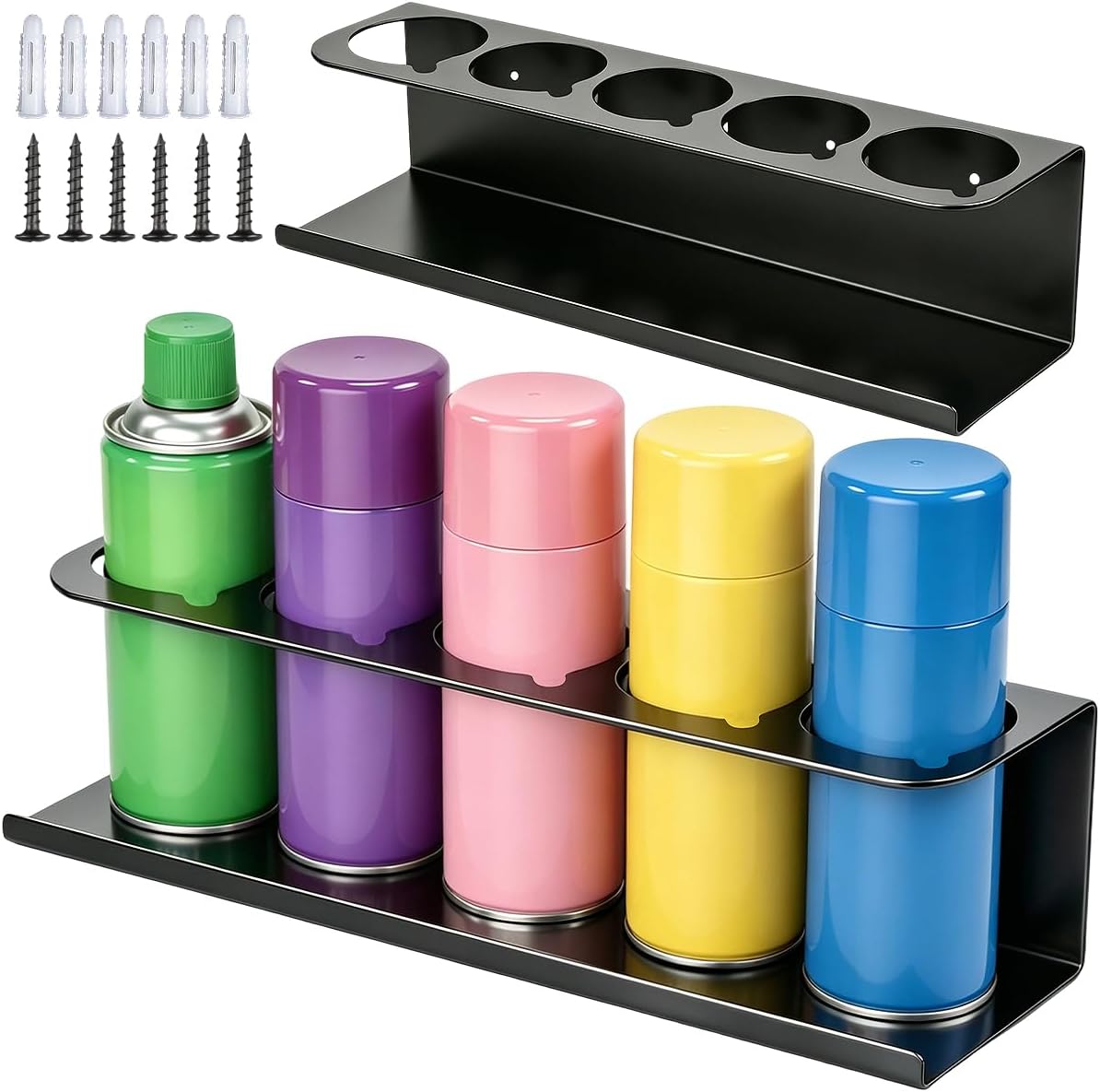 Set Mit 2 Schwarzen Sprühdosenhaltern Aus Kohlenstoffstahl Für 5 X 7,6 Cm Dosen – Inklusive Verlängerungsrohr Und Schrauben – Zubehör Für Garage, Werkstatt Und Wohnmobil