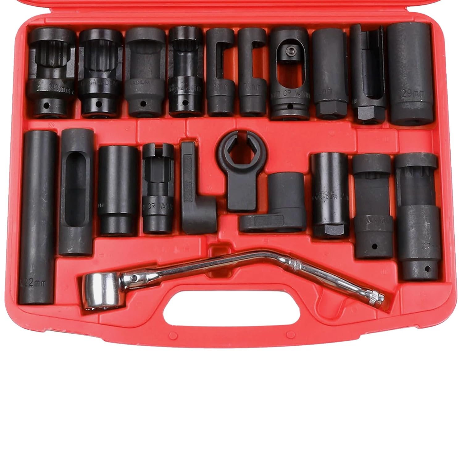 21-teiliger Lambdasonden-steckschlüsselsatz, 22-mm-lambdasondenschlüssel, Steckschlüssel Zum Ausbau Der Sauerstoffsonde, 1/2"- Und 3/8"-nox-sensor-werkzeugsatz Für Pkw