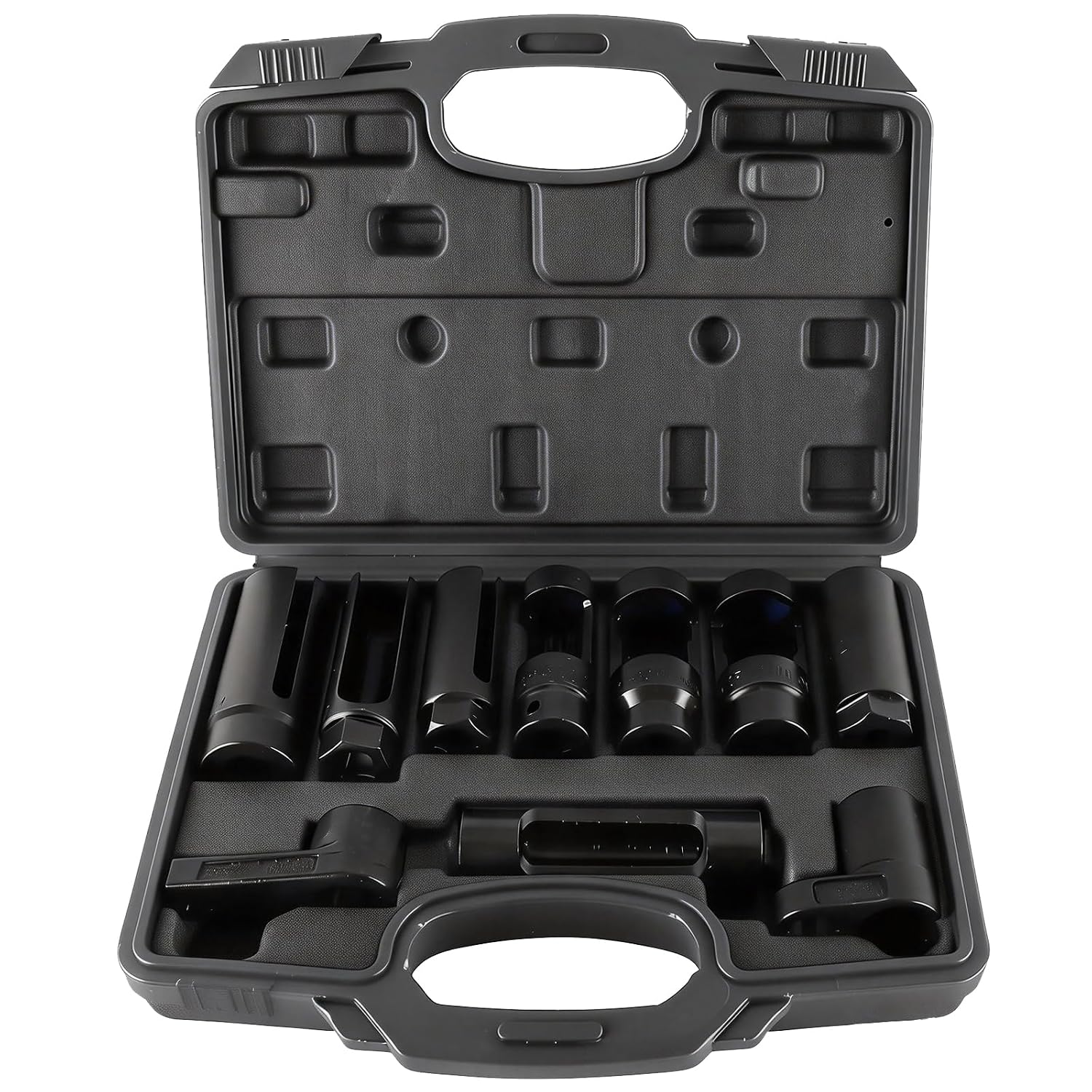 10-teiliger Lambdasonden-steckschlüsselsatz, 22 Mm, 27 Mm, 29 Mm Lambdasondenschlüssel, Steckschlüssel Zum Ausbau Des Sauerstoffsensors, 1/2"- Und 3/8"-lambdasonden-werkzeugset Für Autos (schwarz)