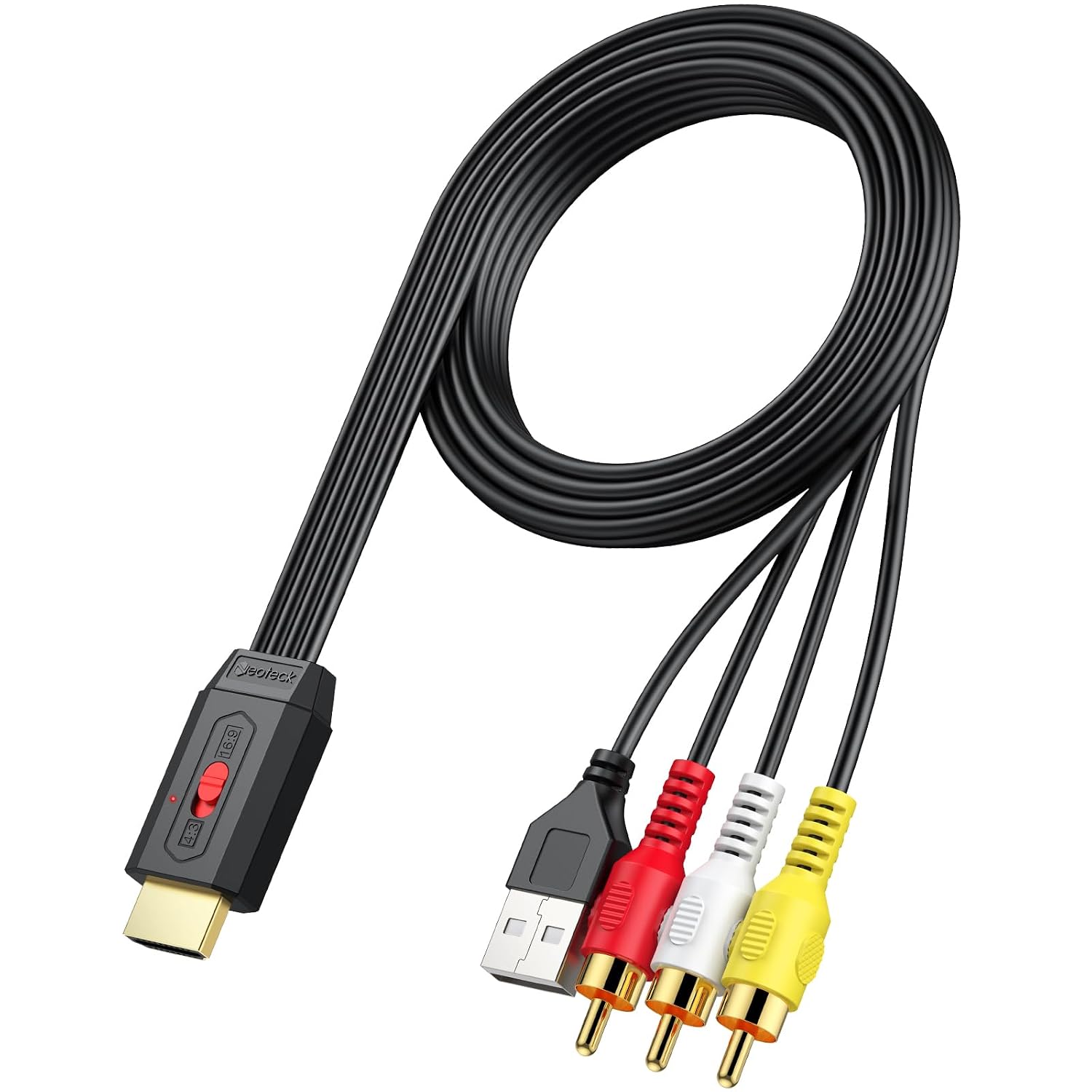 150 Cm Av-zu-hdmi-konverter – Av-stecker-zu-hdmi-kabel, 16:9/4:3-konvertierung, Integriertes Av-kabel Für Ältere Filme/videos, Plug-and-play Für Dvd-player, Videorecorder Und Videorekorder