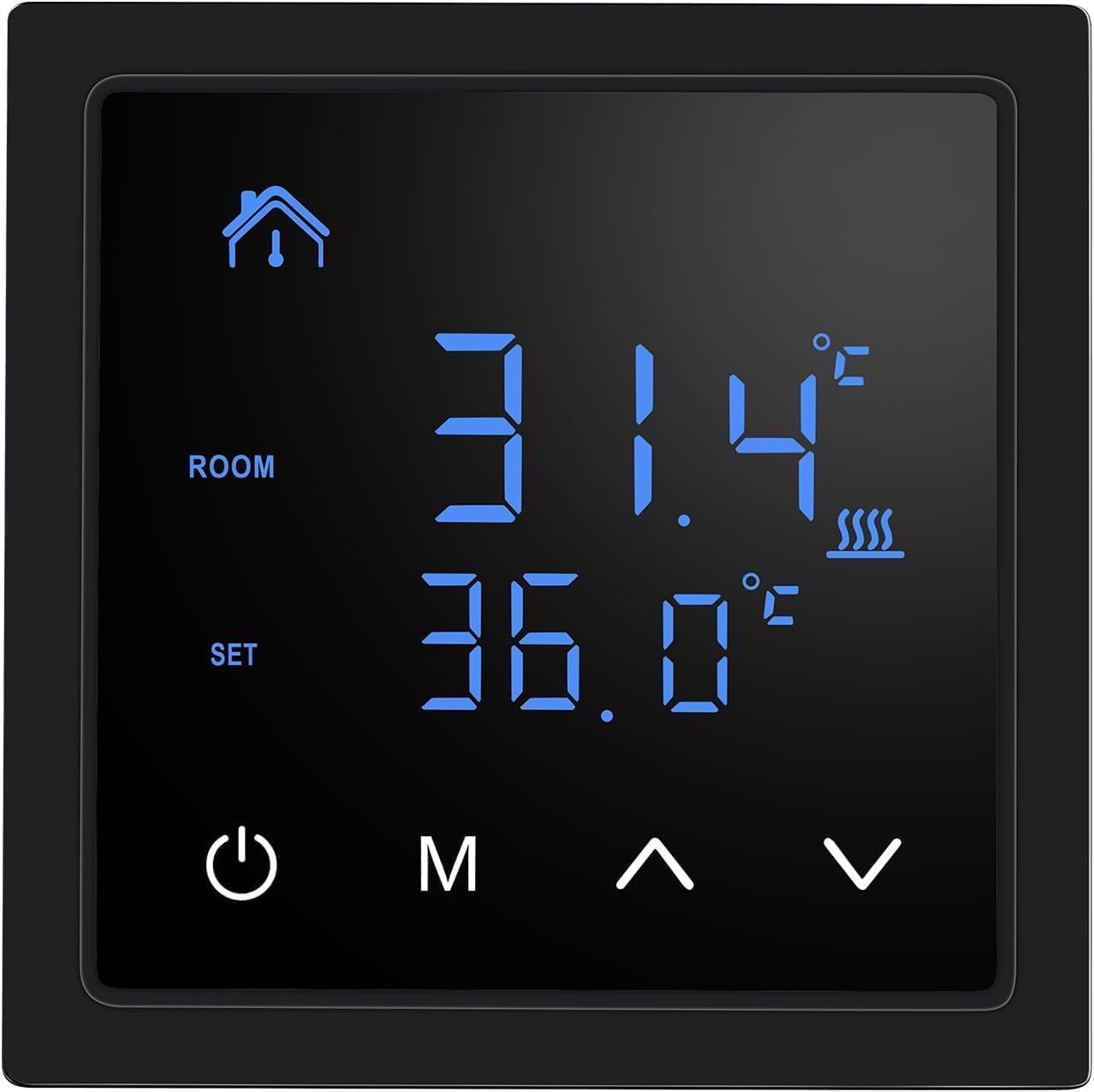 Intelligenter Thermostat 16a Fußbodenheizungs-temperaturregler Mit Led-touchscreen, Elektrische Heizungssteuerung 85–265 V – Schwarz