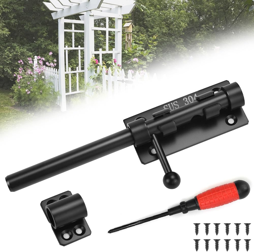 Schiebetürriegel, Türschloss Aus Edelstahl, Formstabiler Riegel, Türverriegelungsbolzen Mit 12 Schrauben Und Schraubendreher Für Garten- Und Badezimmertüren