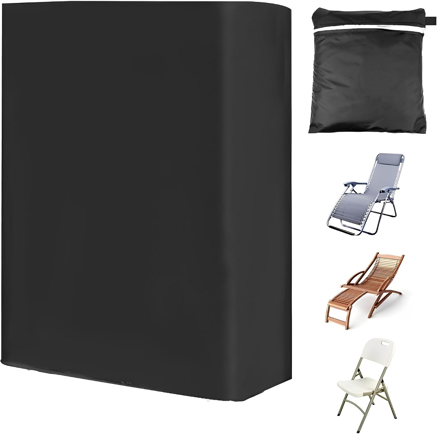 Schutzhülle Für Klappbare Liegestühle, Wasser- Und Staubdichter Bezug Aus 210d Oxford-gewebe, Schutzhülle Für Gartenliegen Mit Aufbewahrungstasche, B 71 × H 110 Cm (schwarz)