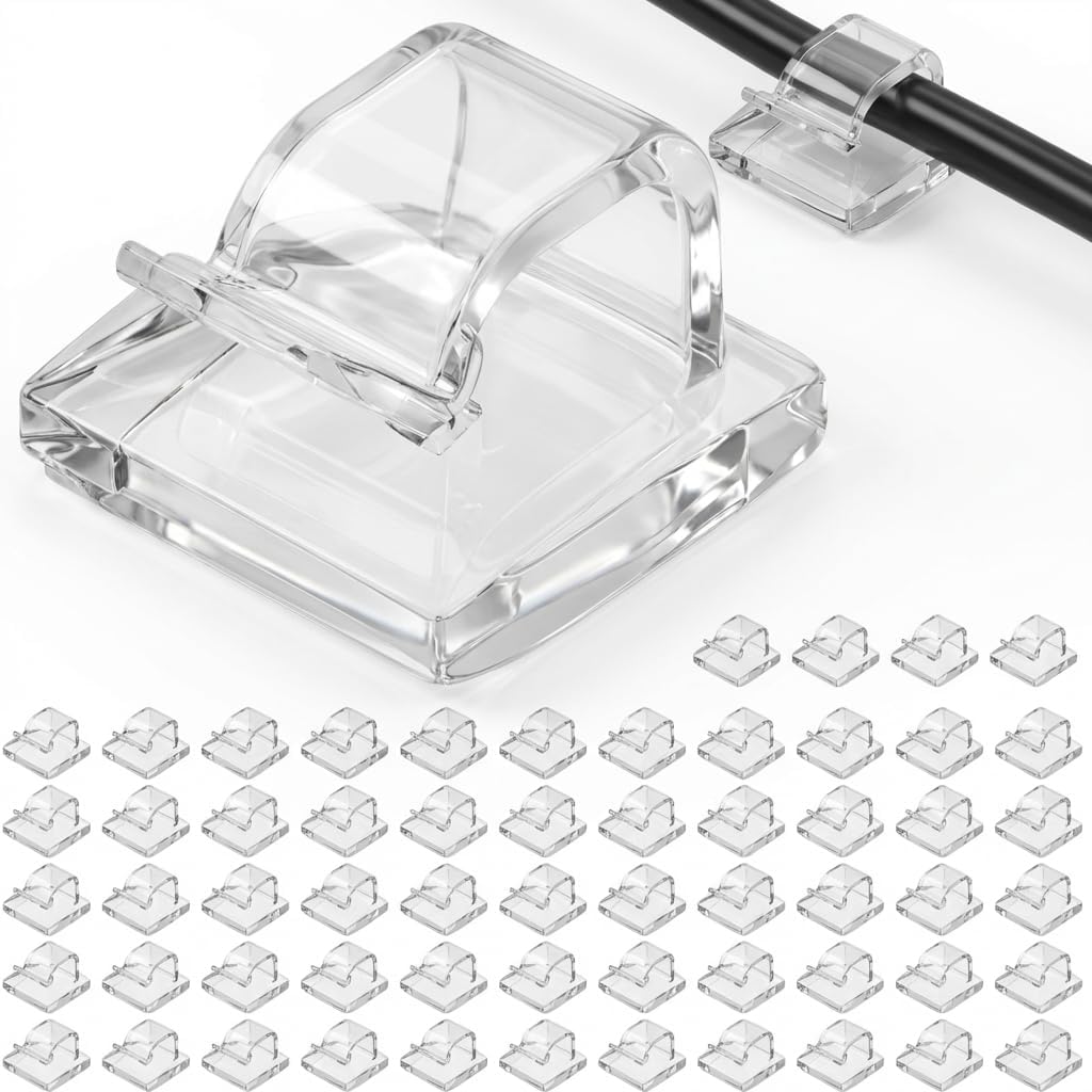 60 Kabelclips, Selbstklebend, Wasserfeste Kleberückseite, Kabelmanagement, Kabelbefestigung Für Zuhause Und Büro, Transparent