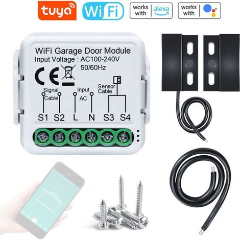 Télécommande Tuya Wifi Pour Porte De Garage, Compatible Avec Google Home Et Commande Vocale, Contrôlable À Distance Via Application Mobile Et Via Smartphone.