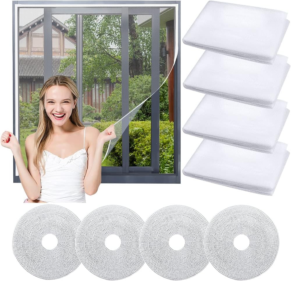 4er-pack Moskitonetze Für Fenster (1,5 X 1,3 M) Mit 4 Rollen Klebeband – Insektenschutz Gegen Fliegen Und Mücken