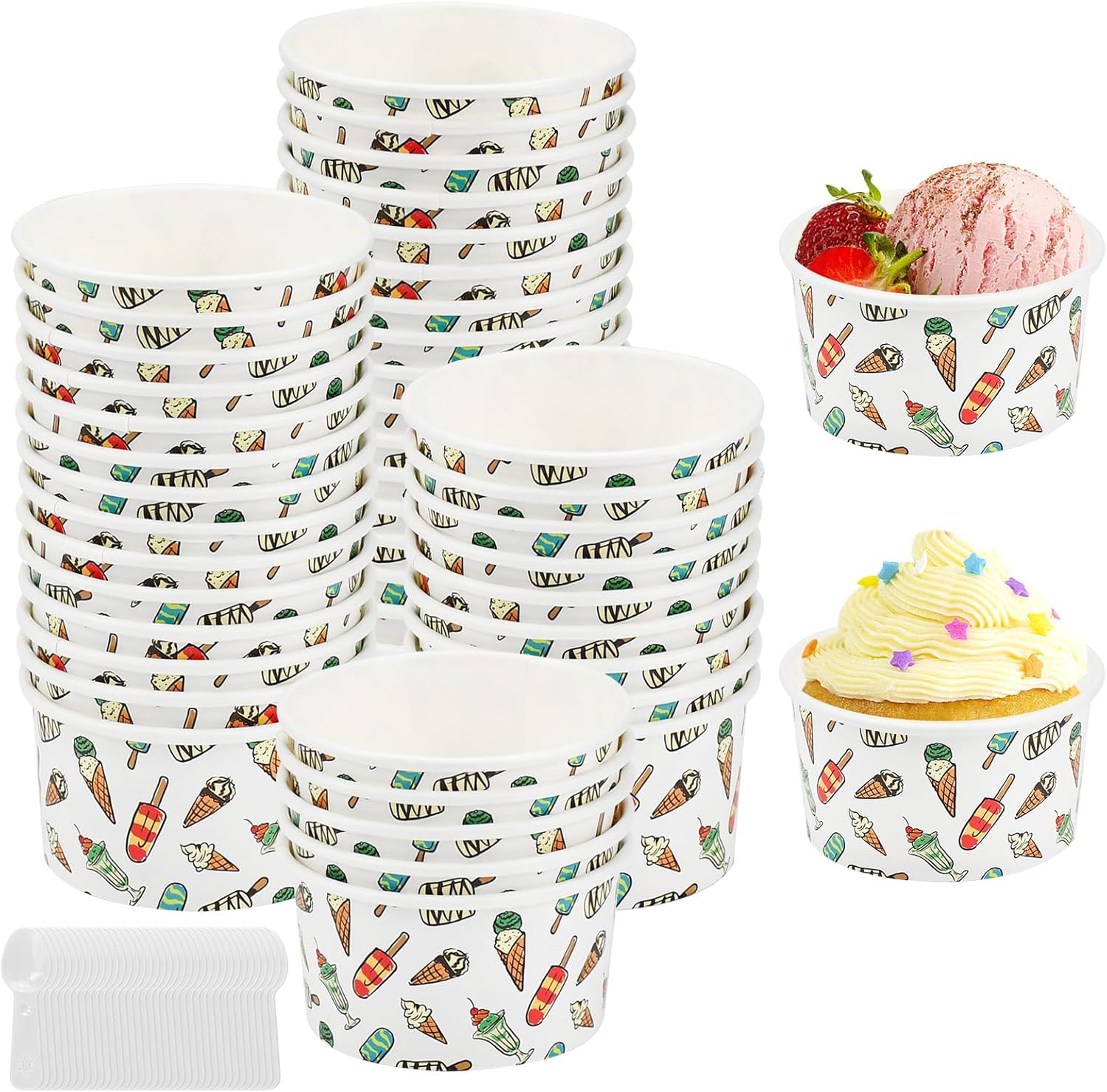 50 Stück Eisbecher Aus Papier (125 Ml), Dessertbecher Aus Papier, Eisbecher Mit Löffeln, Eisbecher Aus Pappe Für Desserts, Eiscreme Und Joghurt