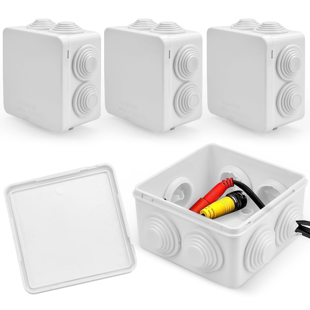 Set Mit 4 Wasserdichten Ip55-anschlussdosen – 85 X 85 X 50 Mm – Weiß – Abs-anschlussdose – Für Kabel – M25-kabelverschraubung