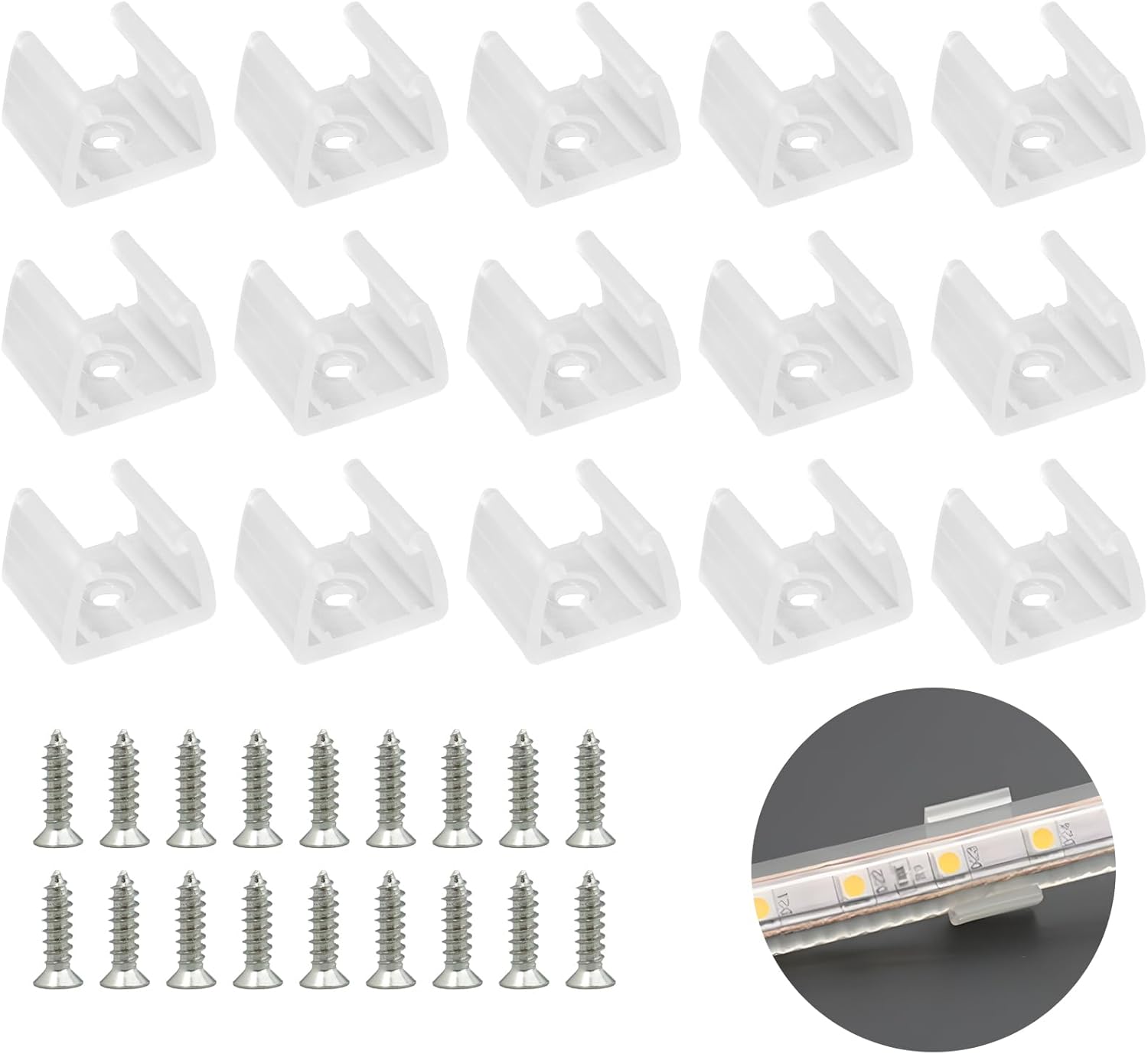 50 Stück Led-streifen-befestigungsclips, Led-neon-montagehalterungen, Inklusive Schrauben Für 12–14 Mm Breite Silikon-led-neonstreifen, Transluzent, Weiß