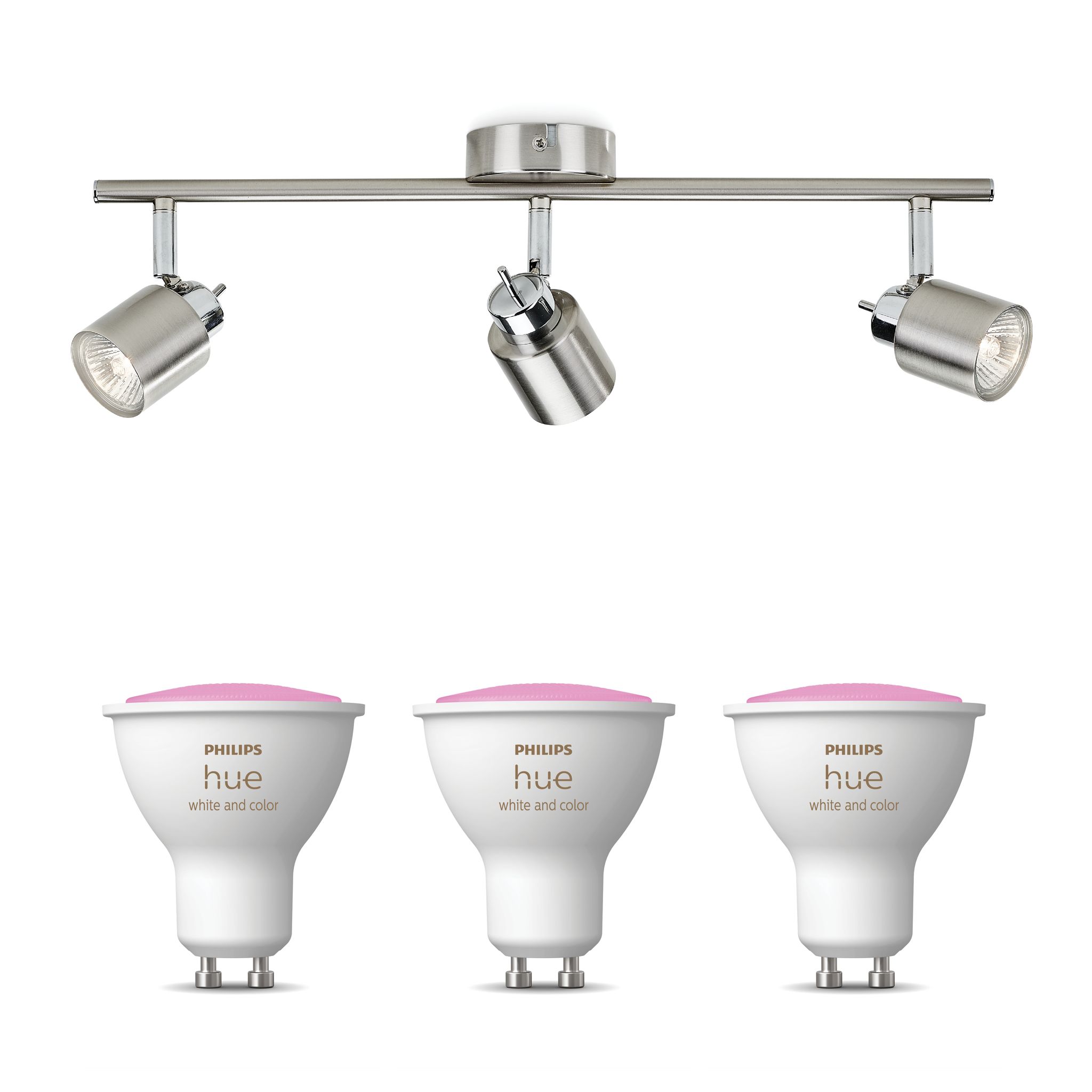 Philips Hue Meranti Aufbauspot Mit 3 Lichtpunkten Gu10 (mattchrom) Weißes Und Farbiges Licht - White And Color Ambiance
