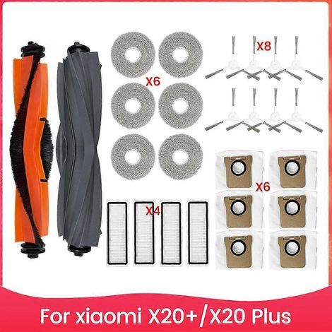 Staubsaugerfilter, Staubsaugerbürste, Staubsaugerbürstenfilter, Saugroboterfilter X20+ / X20 Plus, Staubbeutel, Wischtuch, Zubehör, Hauptseitenbürste, Hepa-filter, Ersatzfilter