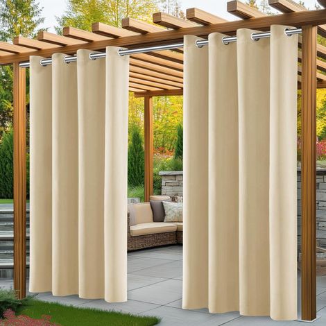 Outdoor-vorhänge, Set Aus 2 Wasserdichten Pergola-vorhängen Mit Ösen An Der Oberseite, Cenador (140 X 220 Cm, Beige)