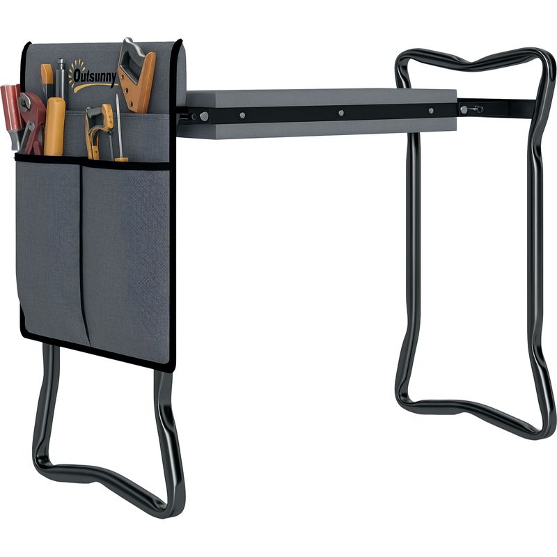 Irovami 2-in-1 Kniestuhl Aus Stahl Mit Aufbewahrungstasche Und Eva-kissen, 58 X 28 X 49 Cm, Grau Und Schwarz