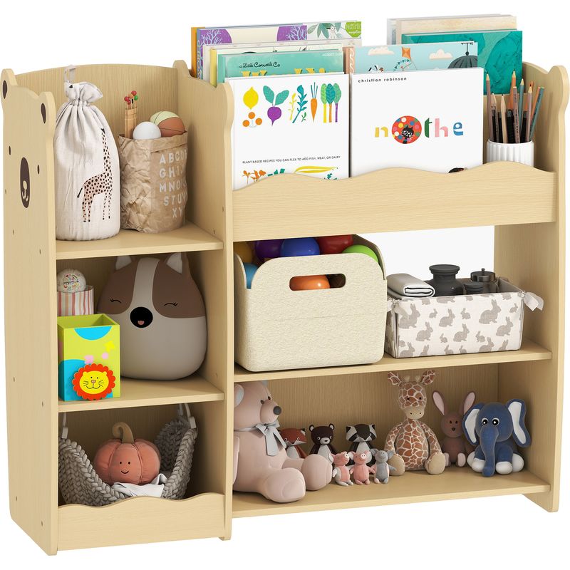 Irovami Spielzeugregal Aus Holz Für Kinder Im Alter Von 3 Bis 8 Jahren, Mit Offenen Regalböden Und Fächern, Aus Holz Gefertigt, 92 X 29 X 79 Cm, Holzfarbe.