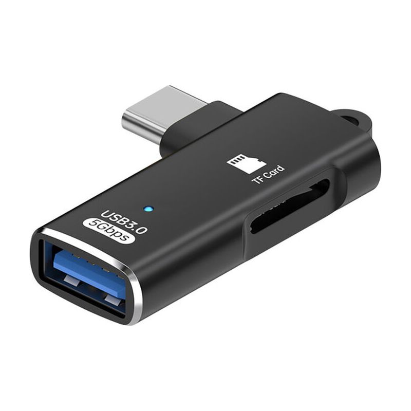 Usb-c-adapter – Tf- Und Microsd-kartenleser – Usb 3.0-geschwindigkeit – Für Smartphones Und Tablets – Schwarz