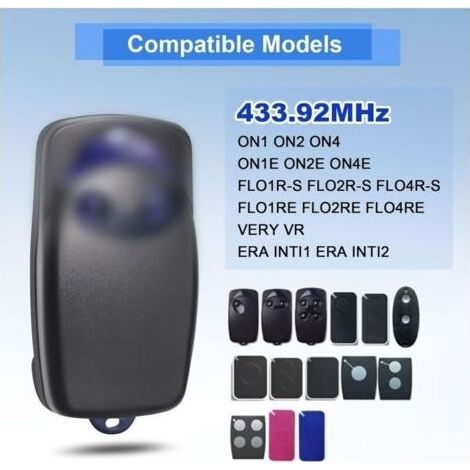 Télécommande De Portail 433 Mhz Compatible Avec Flo2r-s, Télécommande De Porte De Garage 2 Canaux Pour N1ce One1, On1, On2e, Flo2r-s, Flo2re Pour Porte De Garage, Lot De 2
