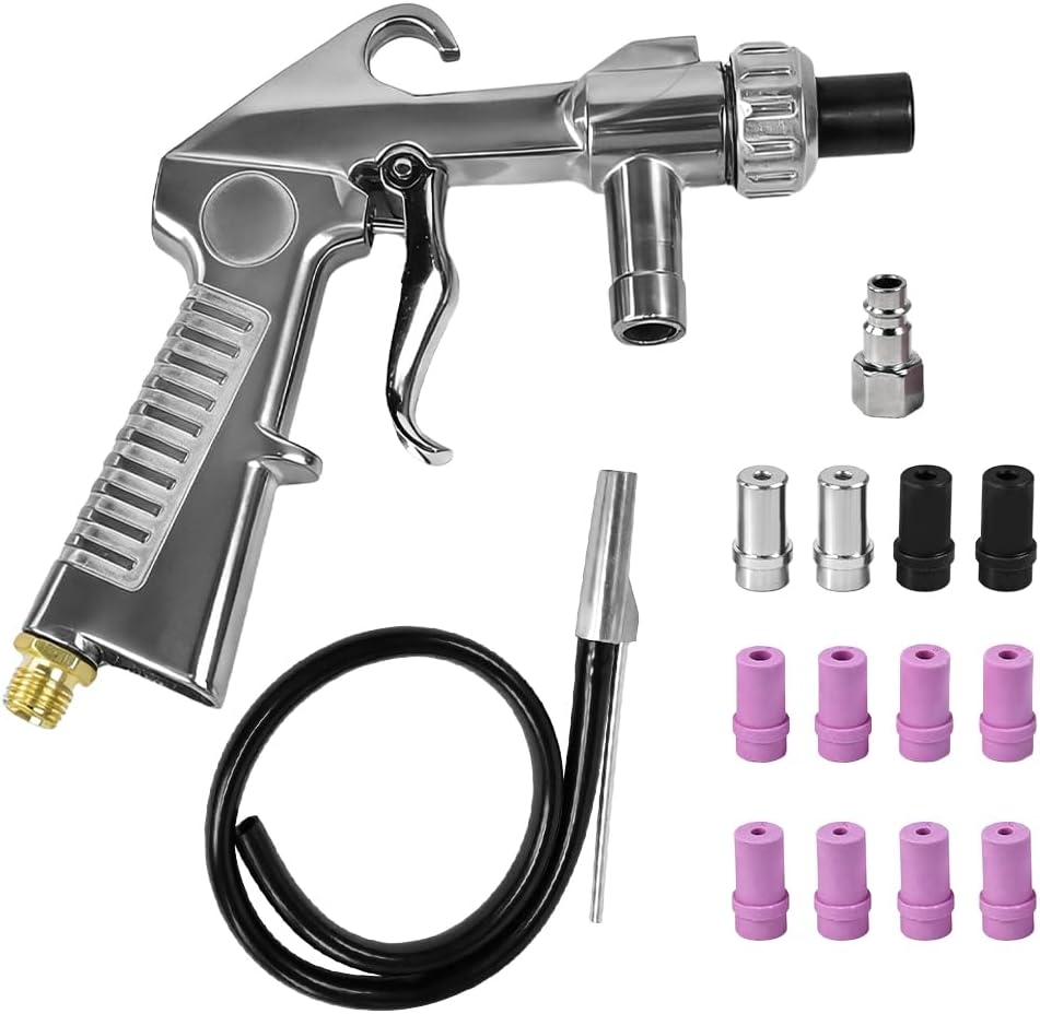 Professionelle Pneumatische Sandstrahlpistole Mit 13 Austauschbaren Keramik- Und Metalldüsen, Tragbares Sandstrahlgerät Zum Entlacken Und Reinigen Von Metall, Kompatibel Mit Allen Kompressoren.