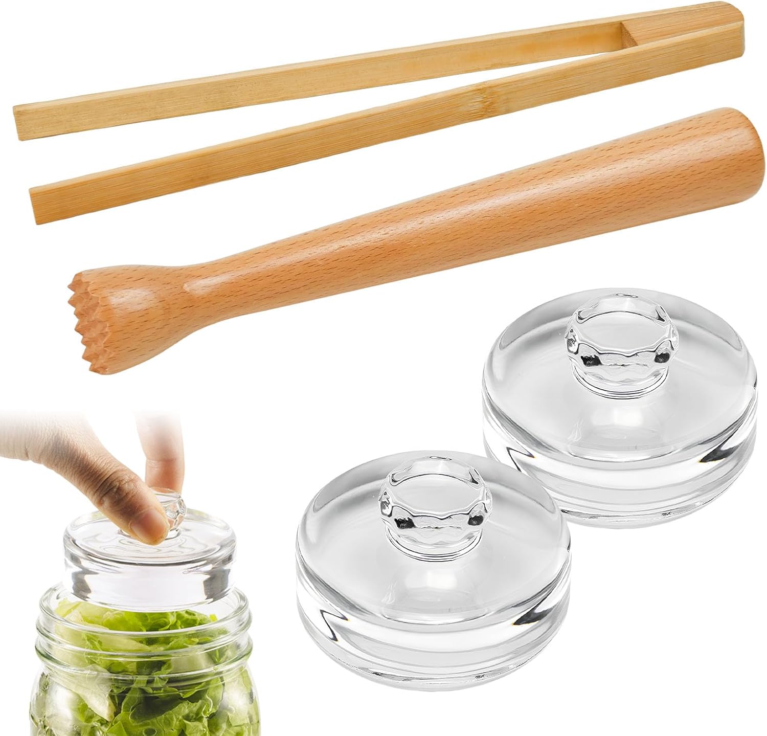 Küchen- Und Cocktailstößel Aus Buchenholz, 25 Cm, Ideal Für Mojitos Und Mixologie, Mit 2 Glasgewichten Und Bambuszange. Fermentations- Und Bar-set – Das Perfekte Geschenk