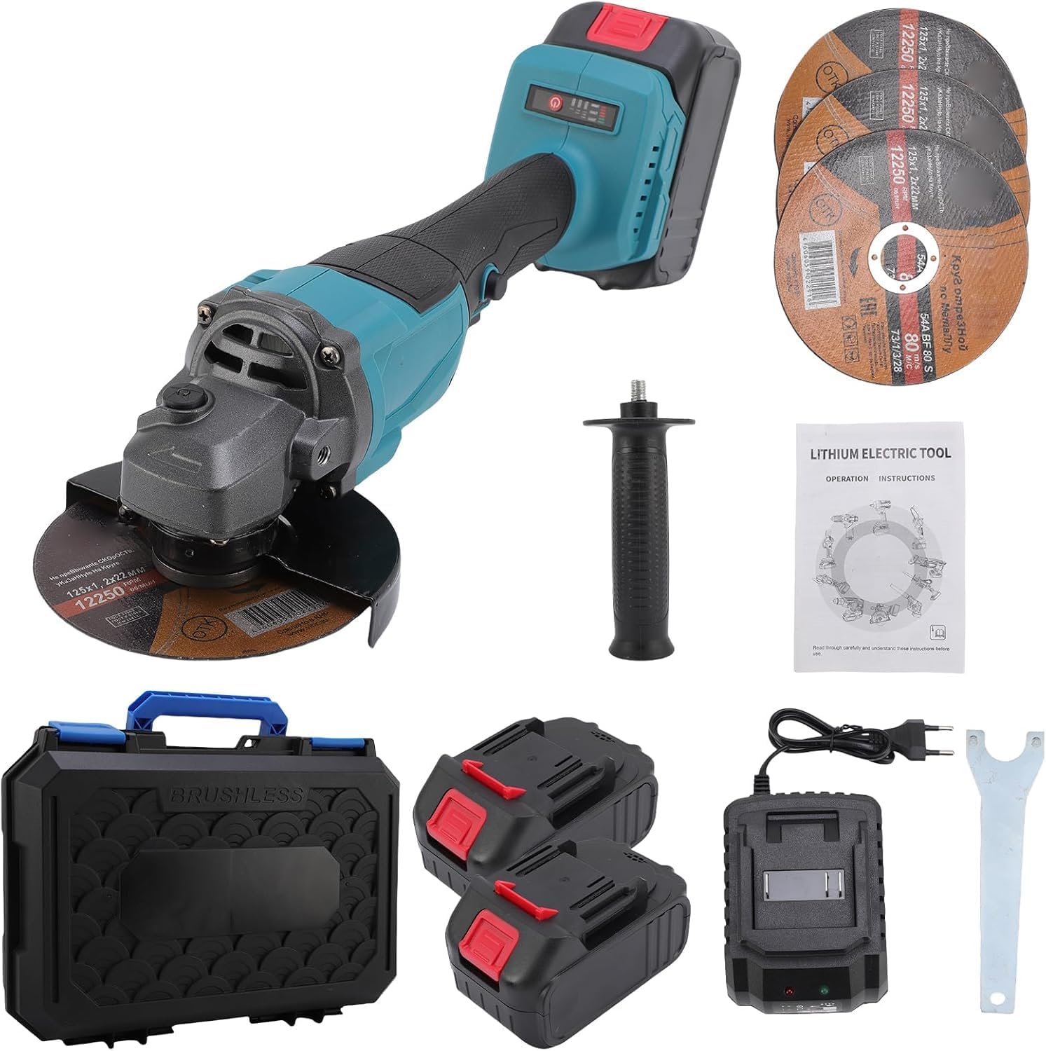 21v Akku-winkelschleifer, Ø125mm, 3 Einstellbare Geschwindigkeiten Mit 2 Akkus, 9000 U/min Bürstenloser Motor, Metallschleifer Mit Fächerscheibe Zum Trennen Und Schleifen