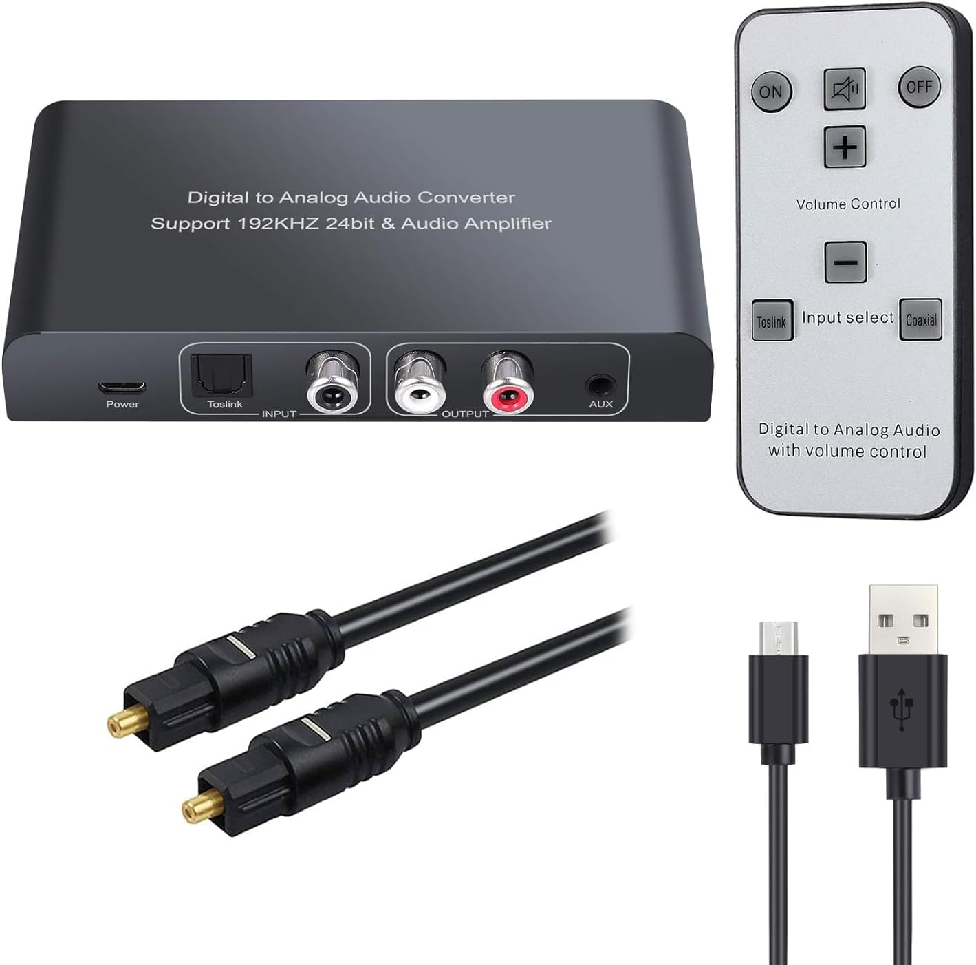 192 Khz Dac Digital-analog-wandler, Toslink-koaxial-optik Auf Analogen Stereo-l/r-cinch-anschluss Mit 3,5-mm-klinkenbuchse, Lautstärkeregler, Stummschaltung Oder