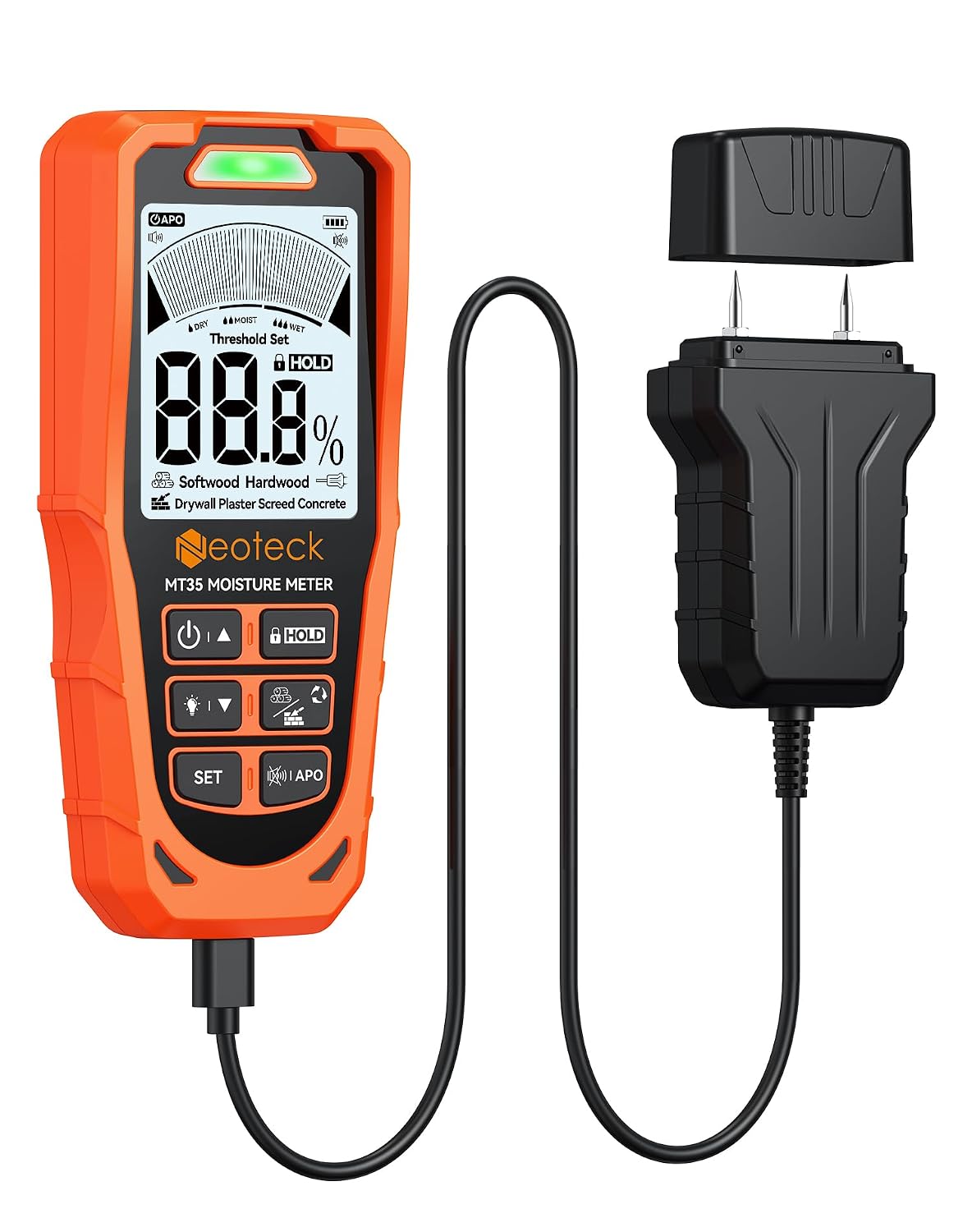 2-in-1-feuchtigkeitsmessgerät Mit Sonde Und Berührungsloser Messung – Feuchtigkeitsdetektor Für Wände Und Holz, Farb-lcd-bildschirm, Akustischer/visueller Alarm, Misst Gips, Beton, Putz Und Estrich Fü