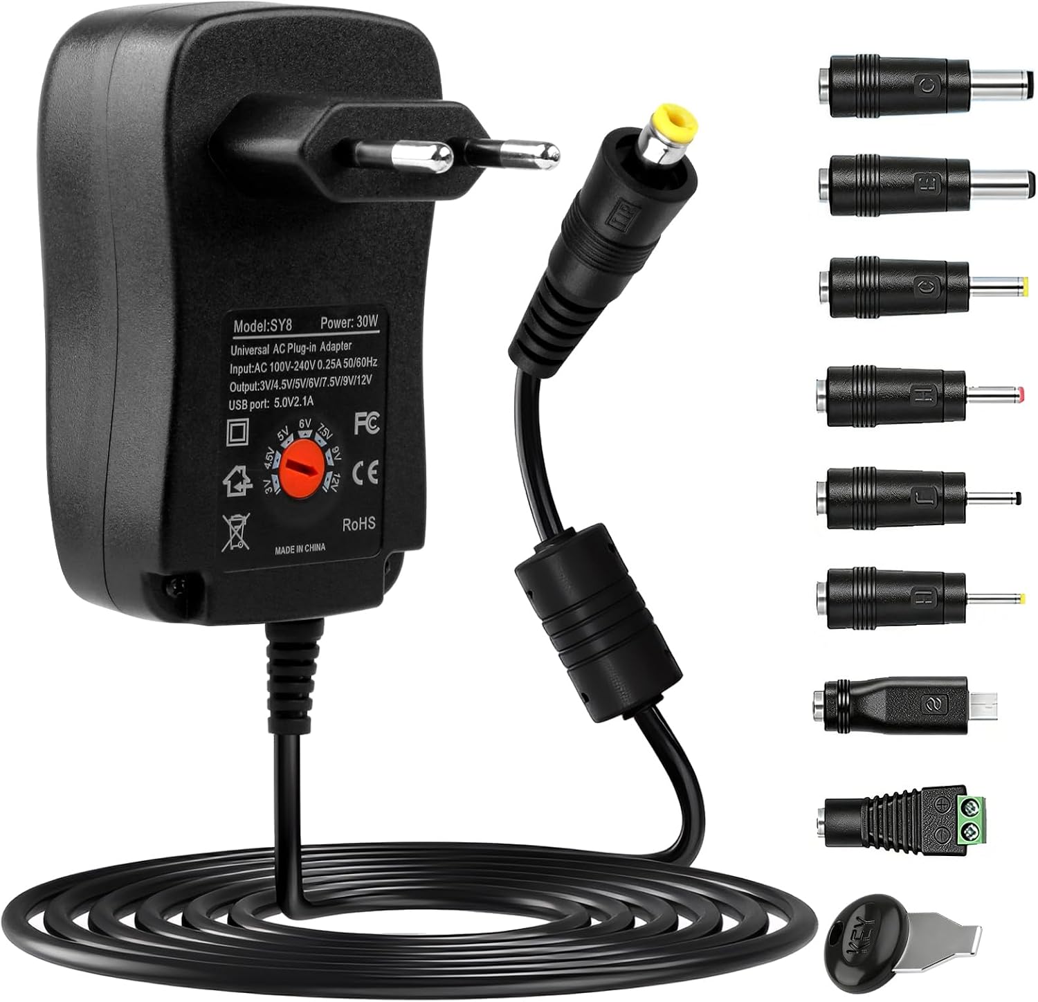 30-w-universal-netzteil (ac/dc) 12 V, 9 V, 7,5 V, 6 V, 5 V, 4,5 V, 3 V, 2 A, Transformator Mit 8 Austauschbaren Steckern Für Led-streifen, Router, Tv-boxen Und Haushaltsgeräte