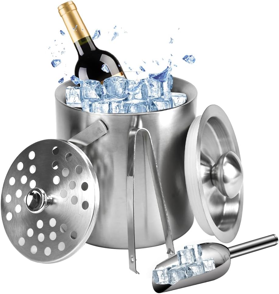 1,3-liter-eiskübel Mit Edelstahldeckel, Champagnerkübel, Isolierter Eiskübel, Eiskübel Für Flaschen, Edelstahl-eiskübel, Isolierter Eiskübel Mit 1 Clip Und 1 Filter