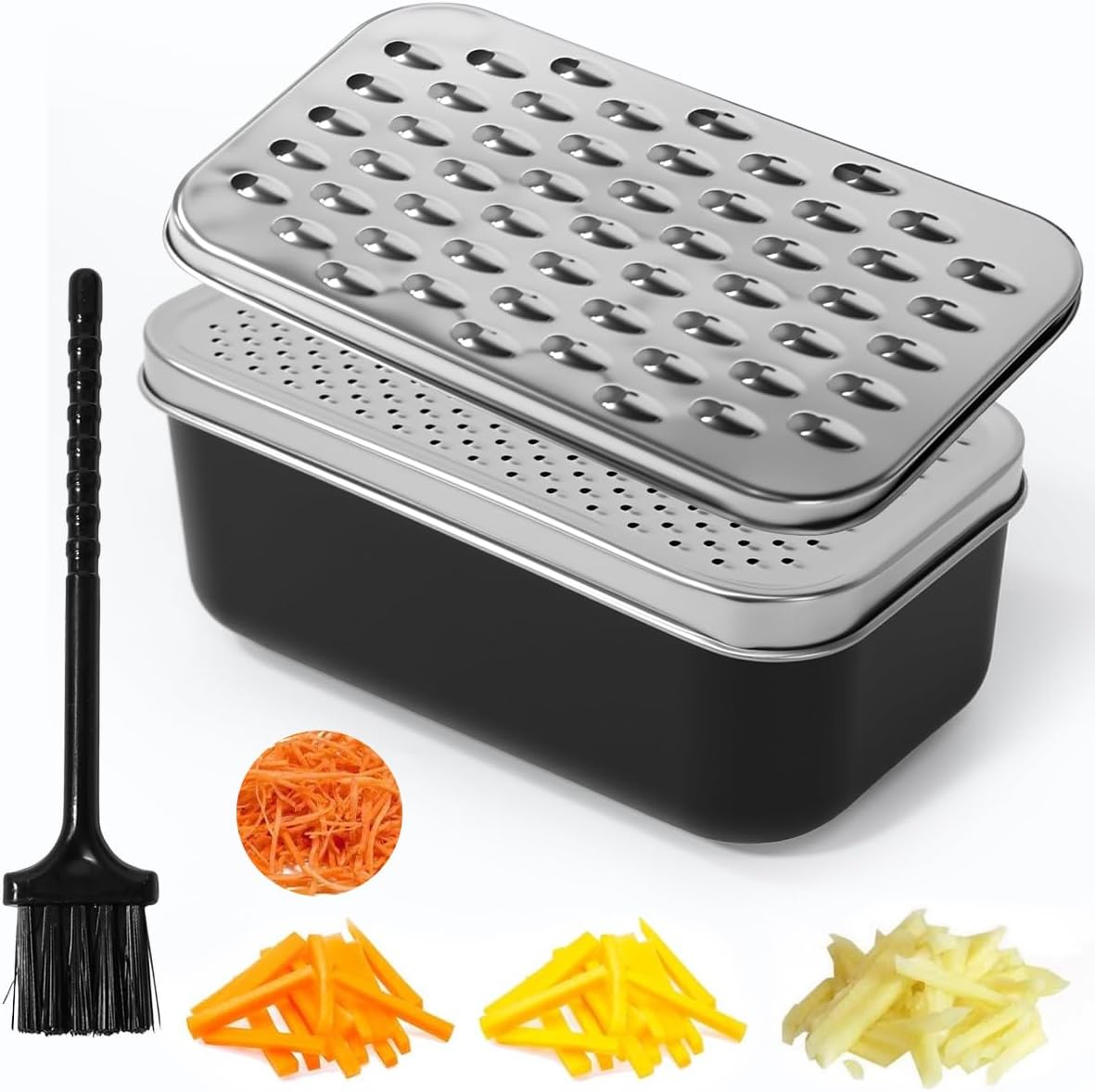 2-in-1 Käsereibe Mit Edelstahlbehälter, Bürste Und Deckel, Parmesanreibe Mit Aufbewahrungsbox, Küchenreibe Mit Gemüsebehälter